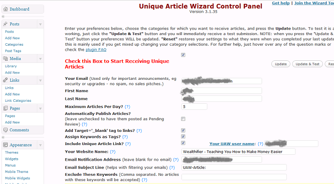 Unique Article Wizard